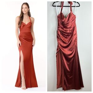 Azazie NWT Rust Halter Maxi Dress Size 4 Formal Prom Wedding Bridal Bridesmaid
